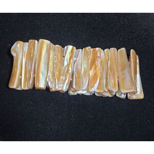 Mother Of Pearl Shell Stretch‎ Cuff Bracelet 7-8" Golden Iridescent Double Cord